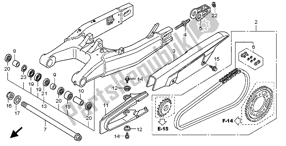 All parts for the Swingarm of the Honda CB 600F3A Hornet 2009