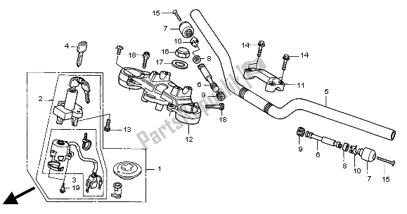 All parts for the Handle Pipe & Top Bridge of the Honda CB 600F Hornet 2000