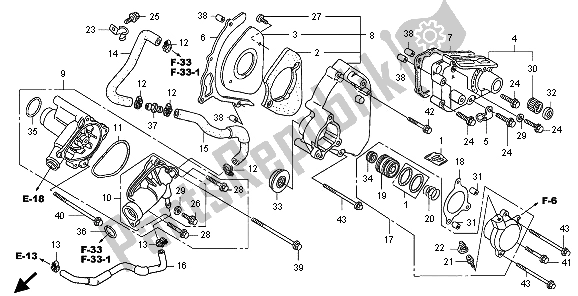 All parts for the Left Rear Cover & Water Pump of the Honda CB 1300A 2009