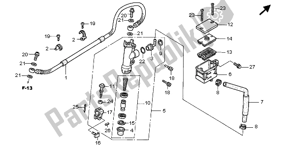 All parts for the Rear Brake Master Cylinder of the Honda VTR 1000F 1998