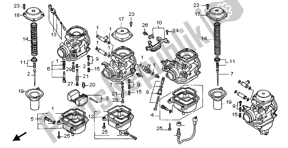 All parts for the Carburetor (component Parts) of the Honda CB 750F2 1997