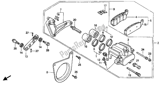 All parts for the Rear Break Caliper of the Honda VFR 750F 1991