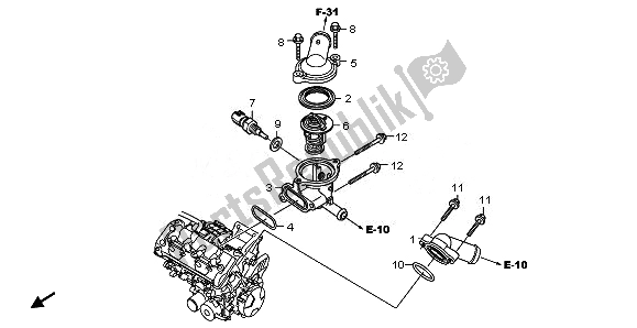 All parts for the Thermostat of the Honda CBR 600 RR 2008