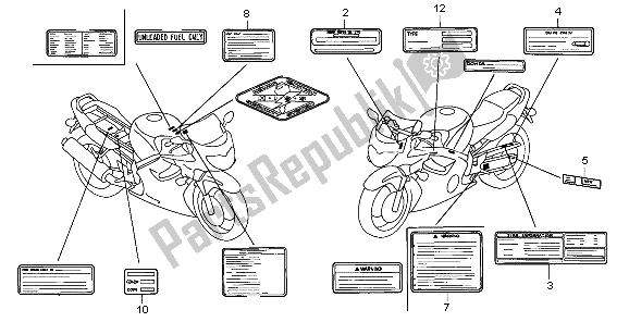 All parts for the Caution Label of the Honda CBR 600F 1999