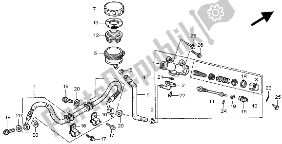 All parts for the Rear Brake Master Cylinder of the Honda CB 750F2 1999