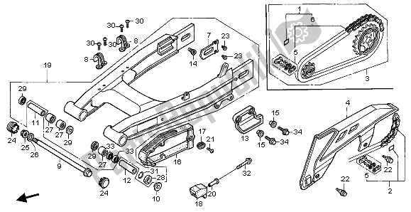 All parts for the Swingarm & Chain Case of the Honda XRV 750 Africa Twin 1996