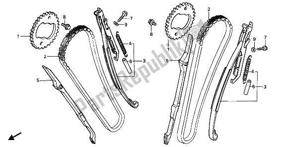 Toutes les pièces pour le Chaîne Et Tendeur De Came du Honda PC 800 1989