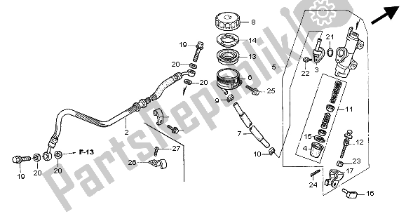 Todas las partes para Rr. Cilindro Maestro Del Freno de Honda VTR 1000 SP 2004