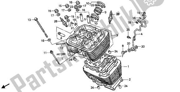 All parts for the Cylinder & Cylinder Head (front) of the Honda VT 600C 1989