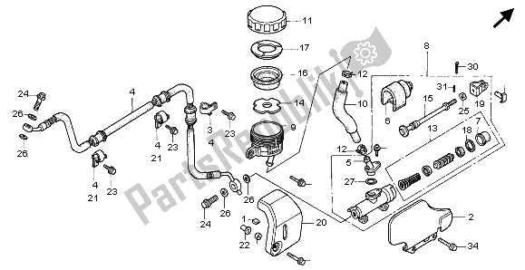 All parts for the Rear Brake Master Cylinder of the Honda VT 1100C2 1998