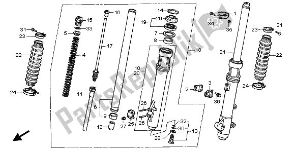 All parts for the Front Fork of the Honda XR 650R 2000