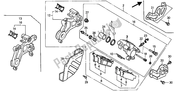 Tutte le parti per il Pinza Freno Posteriore del Honda CR 250R 1991