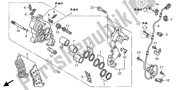 All parts for the R. Front Brake Caliper of the Honda CBF 1000 SA 2008