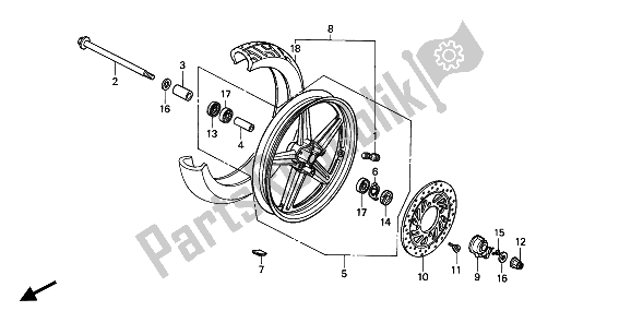 All parts for the Front Wheel of the Honda CB 250 1994