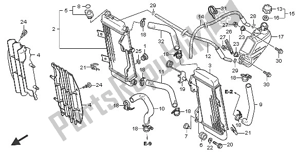 Alle onderdelen voor de Radiator van de Honda CRF 250X 2005