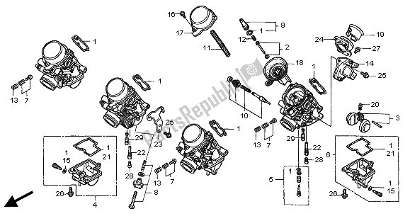 Tutte le parti per il Carburatore (parti Componenti) del Honda CB 600F Hornet 2005