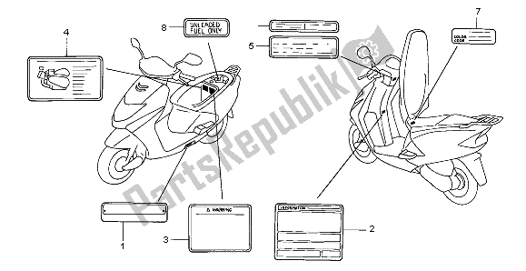 All parts for the Caution Label of the Honda SCV 100F 2007