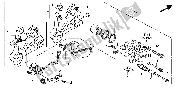 All parts for the Rear Brake Caliper of the Honda CBF 1000 FSA 2010