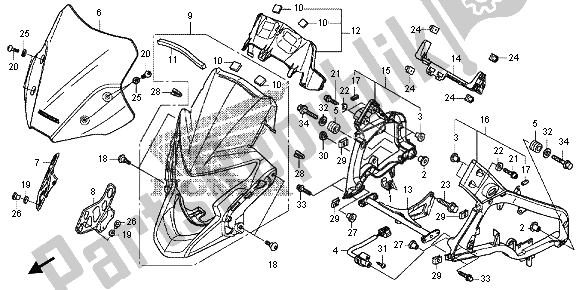 All parts for the Upper Cowl of the Honda VFR 1200X 2012