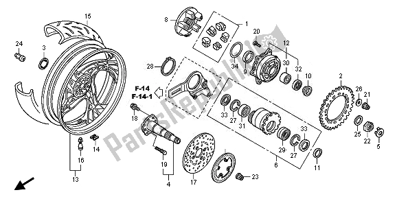 All parts for the Rear Wheel of the Honda CB 1000R 2010