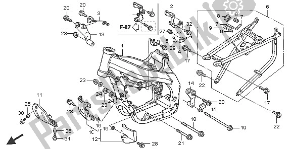 All parts for the Frame Body of the Honda CRF 450X 2005
