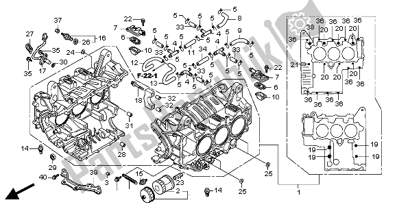 All parts for the Cylinder Block of the Honda GL 1800A 2004