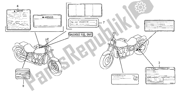 Todas as partes de Etiqueta De Cuidado do Honda VT 1100C2 2000