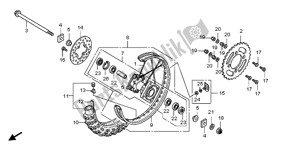 All parts for the Rear Wheel of the Honda CRF 150R SW 2008