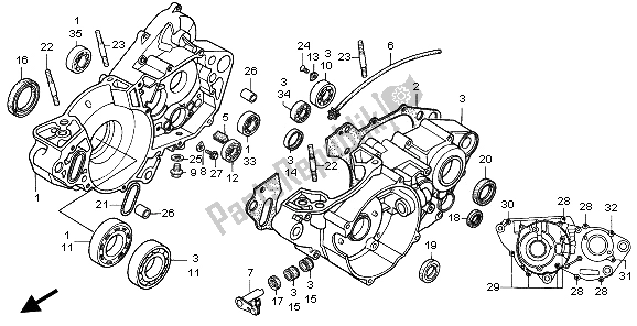 All parts for the Crankcase of the Honda CR 250R 1996