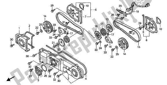 All parts for the Front Cover & Timing Belt of the Honda GL 1500 1989