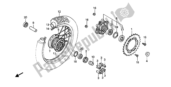 All parts for the Rear Wheel of the Honda NX 250 1989