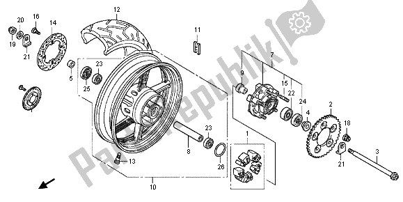 All parts for the Rear Wheel of the Honda CBF 1000F 2012