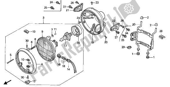 All parts for the Headlight of the Honda NTV 650 1989