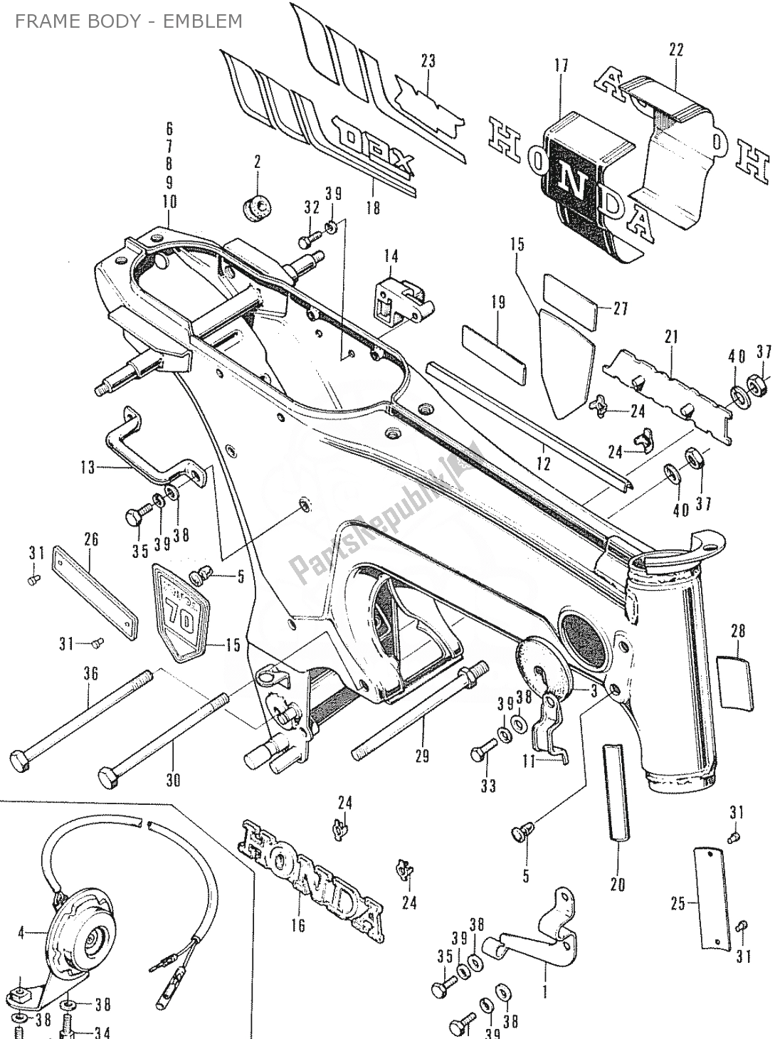 Tutte le parti per il Frame Body - Emblem del Honda ST 70 DAX 1950 - 2023