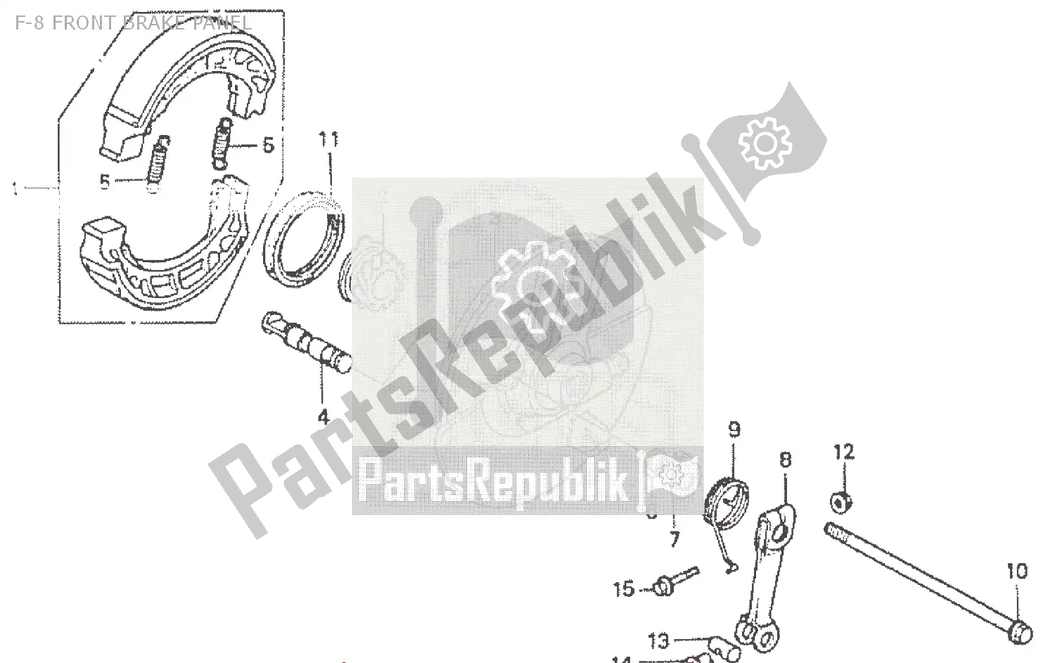 Alle onderdelen voor de F-8 Front Brake Panel van de Honda ST 50 DAX 1992