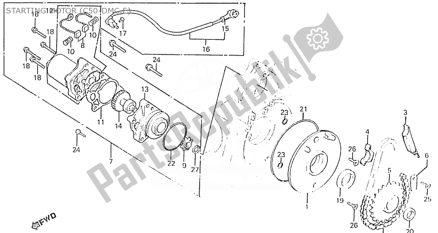 Todas as partes de Starting Motor (c50-dmc,e) do Honda C 50 CUB 1984