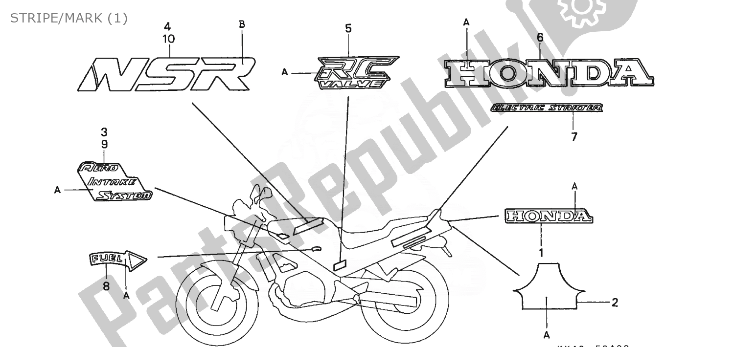 All parts for the Stripe/mark (1) of the Honda NSR 125 1988