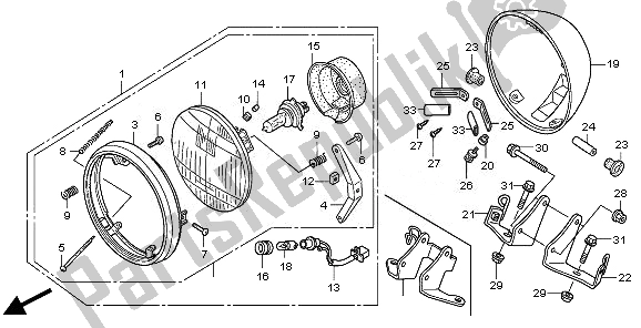 All parts for the Headlight (uk) of the Honda VT 750C2S 2010