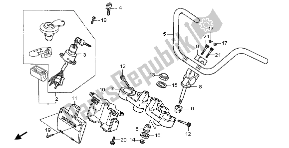 All parts for the Handle Pipe & Top Bridge of the Honda CA 125 1996