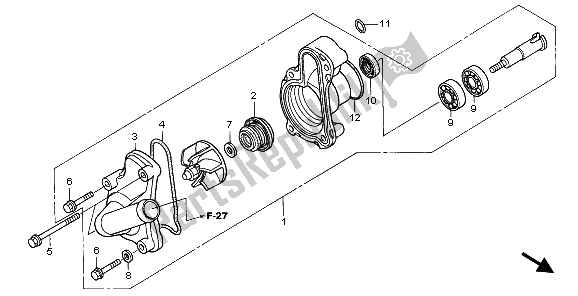 All parts for the Water Pump of the Honda XR 650R 2000