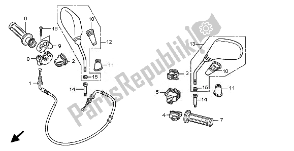 All parts for the Switch & Cable & Mirror of the Honda SH 125 2010
