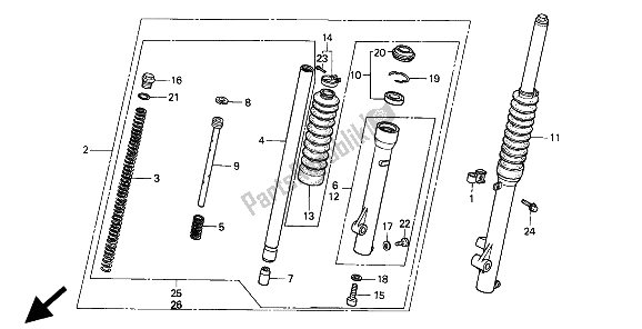 All parts for the Front Fork of the Honda XR 80R 1994