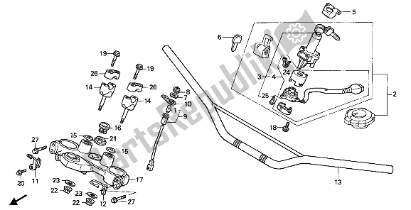 All parts for the Handle Pipe & Top Bridge of the Honda NX 650 1989