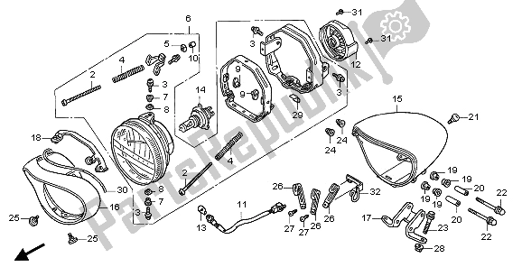 All parts for the Headlight (uk) of the Honda VTX 1800C1 2006