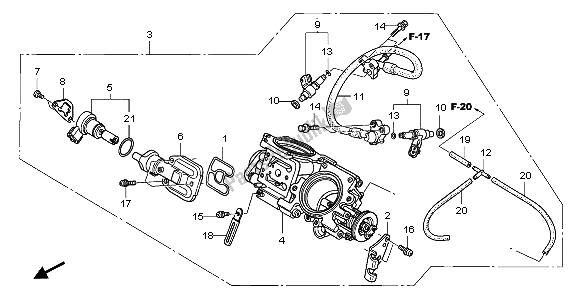 All parts for the Throttle Body of the Honda NT 700V 2007