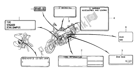 Alle onderdelen voor de Waarschuwingsetiket van de Honda CA 125 1995