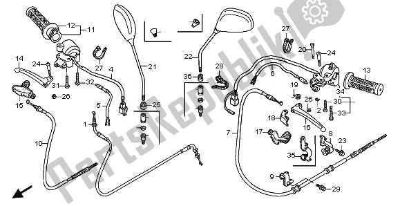 All parts for the Handle Lever & Switch Cable of the Honda NPS 50 2008