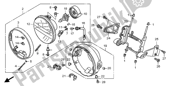 Alle onderdelen voor de Koplamp (uk) van de Honda CB 1300 2008