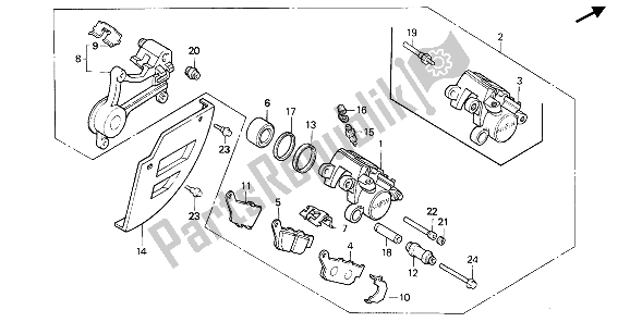 All parts for the Rear Brake Caliper of the Honda NX 650 1990