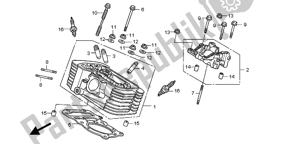 All parts for the Rear Cylinder Head of the Honda VT 750C2S 2010